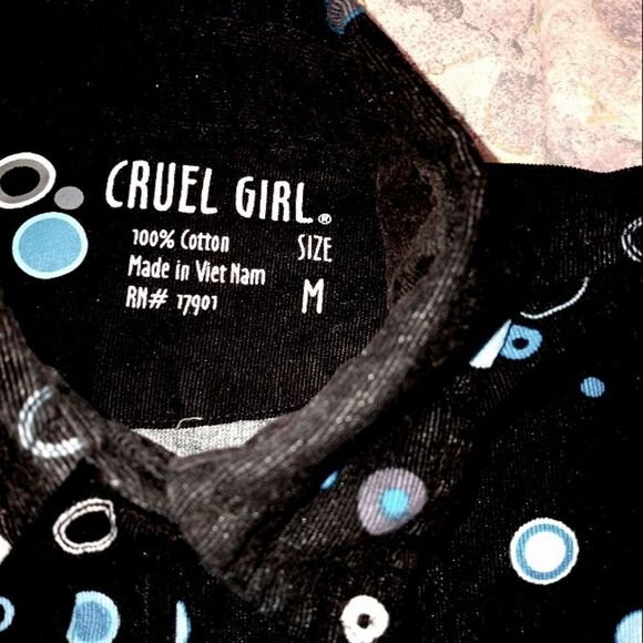 Cruel Girl M BlackMlticlrdPolkaDots Pockets Lngslvs CottonButtonUp Women's Shirt - Picture 2 of 9